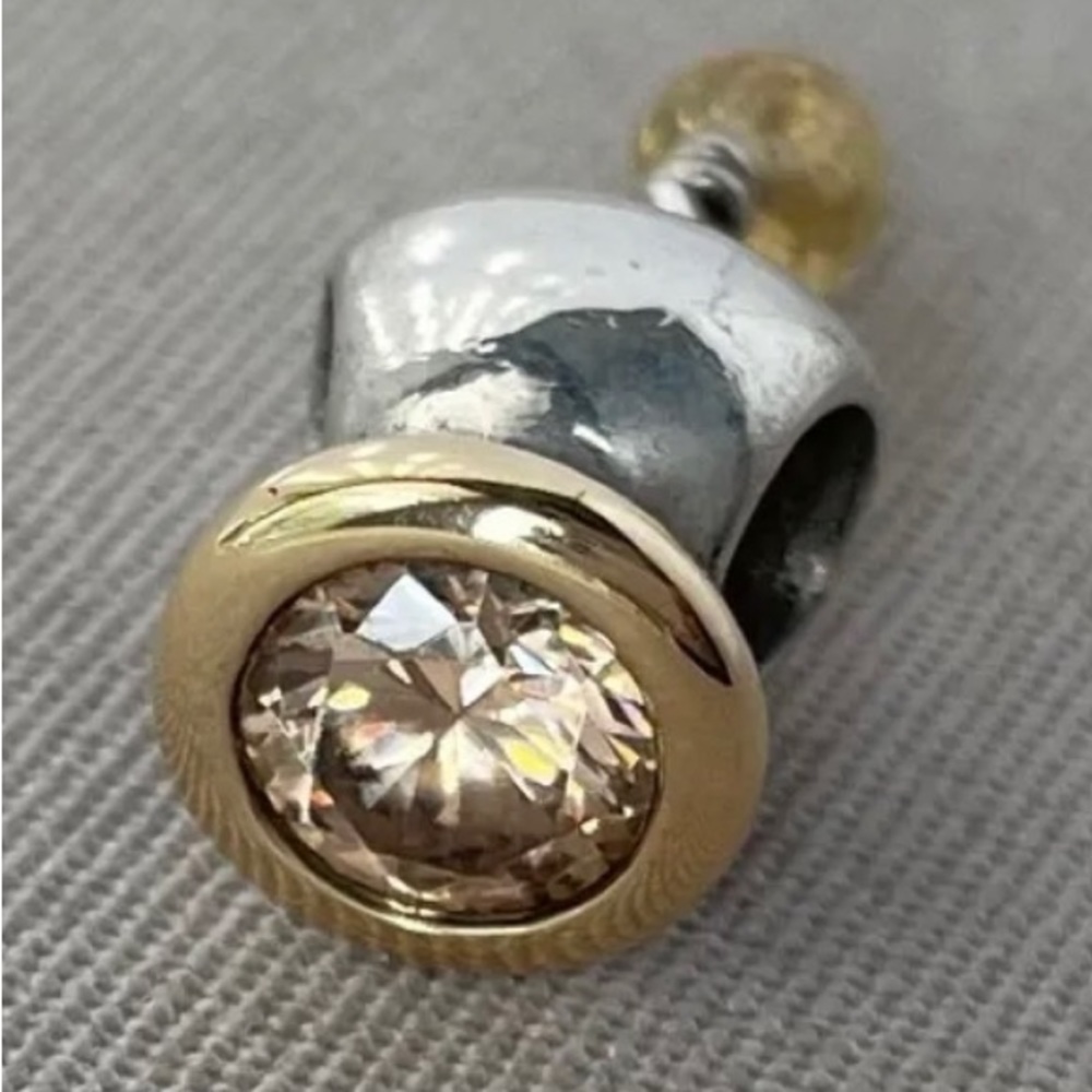 PANDORA 14K GOLD SS BUTTERCUP CITRINE DANGLE CHARM 790391CCZ RETIRED